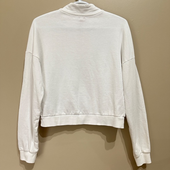 Guess White Cropped Quarter Zip Sweater Medium - Picture 5 of 6